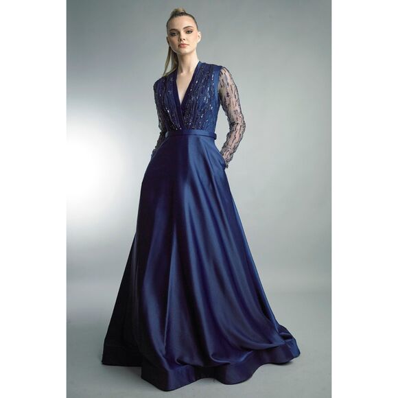 Basix Black Label Women's Jersey A-Line Gown Navy Size 10 $895